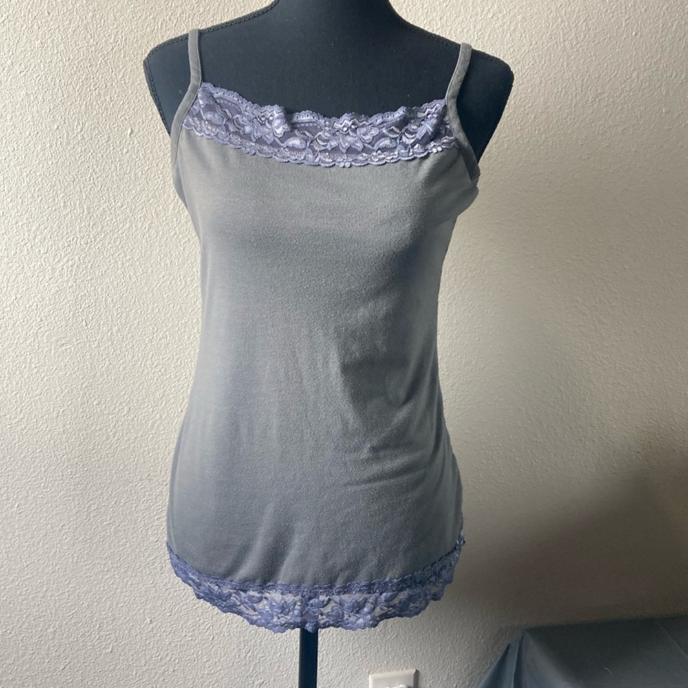 Maurices Gray Lace Trim Cami with Adjustable Straps Size Medium